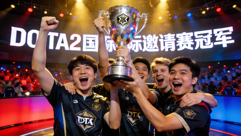 DOTA2国际邀请赛冠军战队举起奖杯的激动时刻